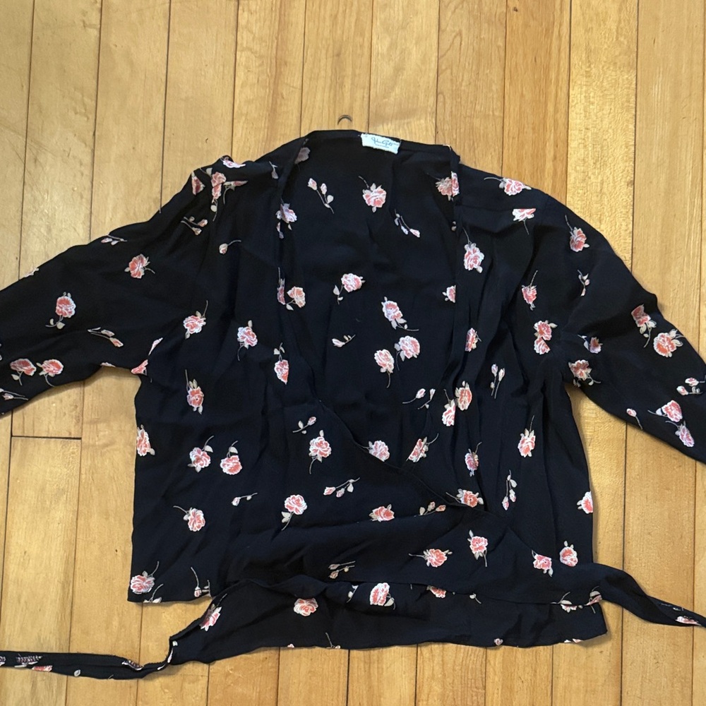Brandy Melville Floral Black Wrap Top